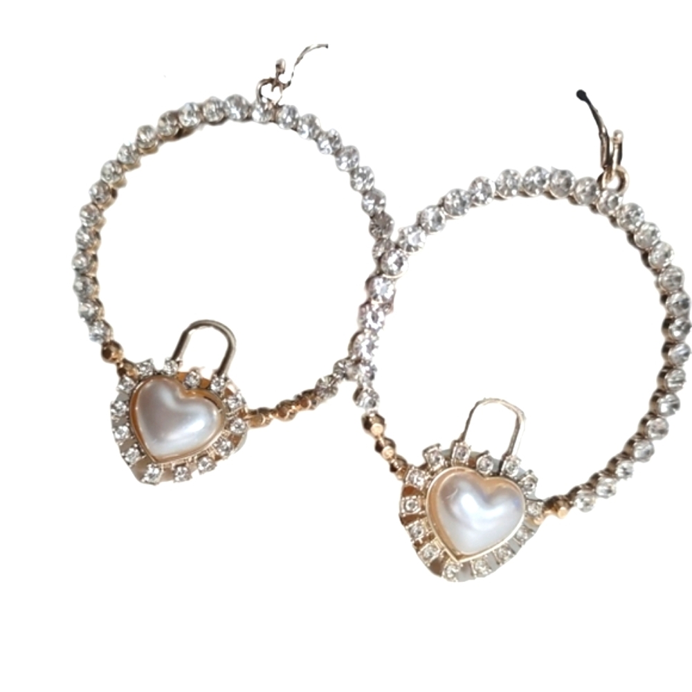 LOOK > Upcycled Round CZ Hoops with Pearl Hearts